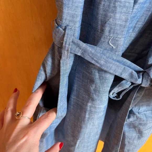 Hope & Henry Blue Organic Cotton Chambray Sleeveless Romper with Belt Size 6 - Picture 4 of 10